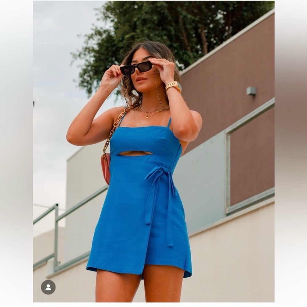 Zara Cobalt Blue Tie-Waist Shorts Skort with Front Cutout